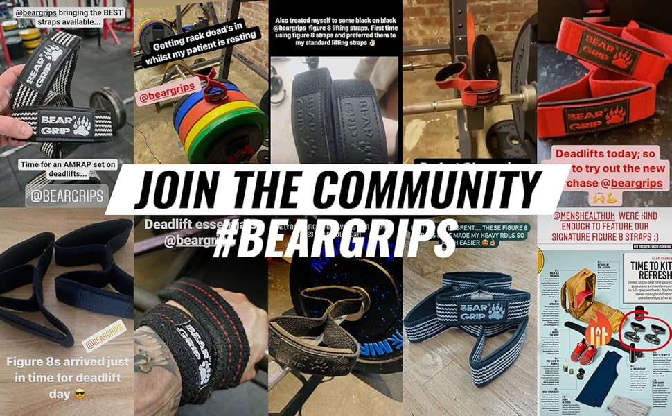 BEAR GRIP Premium Figure 8 weight lifting straps (sold in pairs