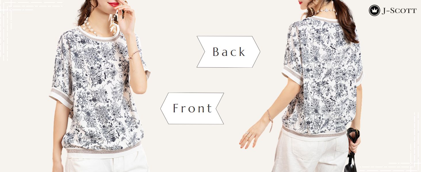 植物パターンTシャツ、ハーフスリーブ、シフォンブラウス、フローラルパターン、リブスリーブ、モノトーン、オフィスカジュアル、入り口、スリムルック、美しいTシャツ、維持、5/4スリーブ、夏、シルエット、クール、エレガント