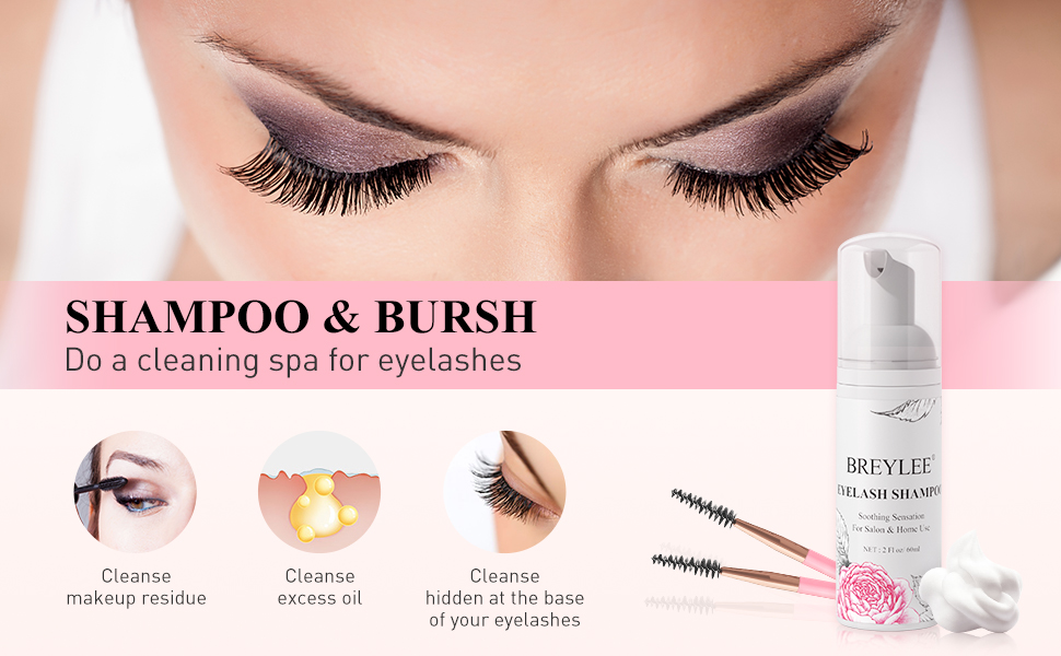 BREYLEE Eyelash Shampoo, Lash Shampoo 2 Fl.oz 60ml Eyelash Cleaner