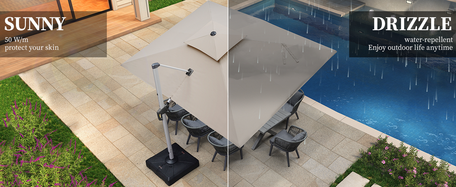 PURPLE LEAF 3 X 3 M Garden Cantilever Parasol, Large Square Overhanging Patio Umbrella With Crank Handle And Tilt For Balcony And Outdoor, Beige,3 X 3 M 20 parasol protectorate parasol pole parasol poles only parasol pushchair parasol garden parasol