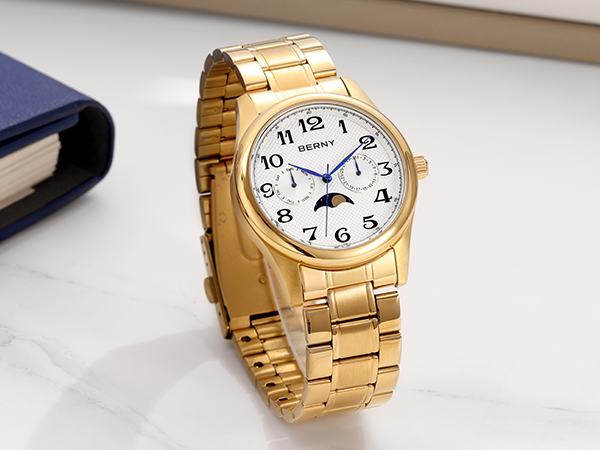 Amazon.com: BERNY Silver Watch for Men Moon Phase Watches