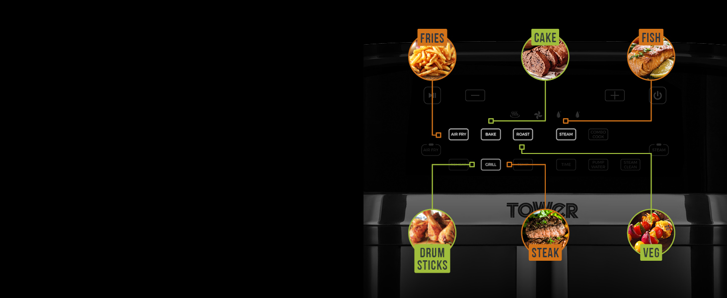 Tower T17101 Vortx 7in1 Air Fryer with ComboSteam Technology, 7L