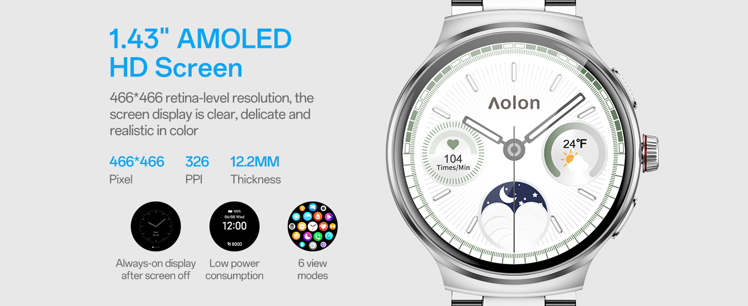 1.43&#34; AMOLED HD Screen 466*466 Pixel
