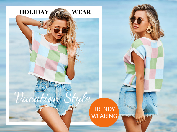 Saodimallsu Womens Cap Sleeve Crop Tops Summer Color Block