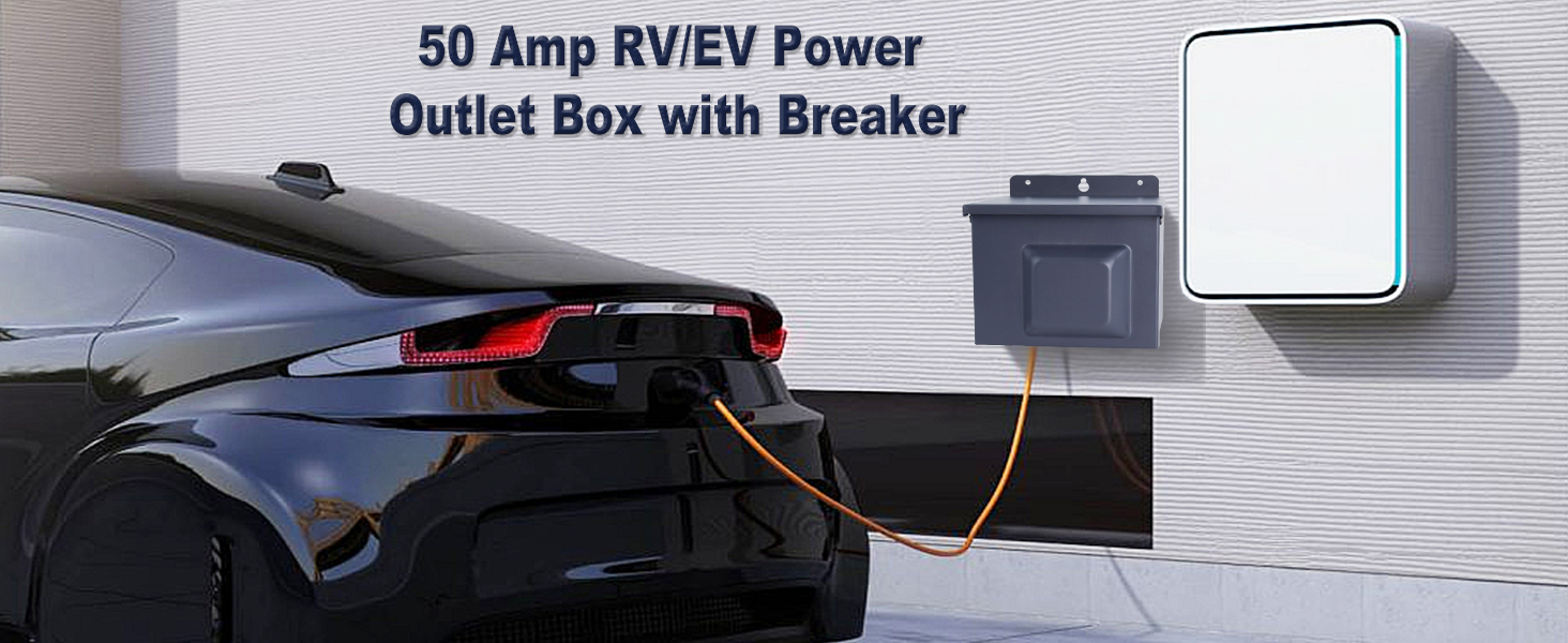 50 Amp RV Power Outlet Box with Breaker, 125/250V UL Listed NEMA 1450R