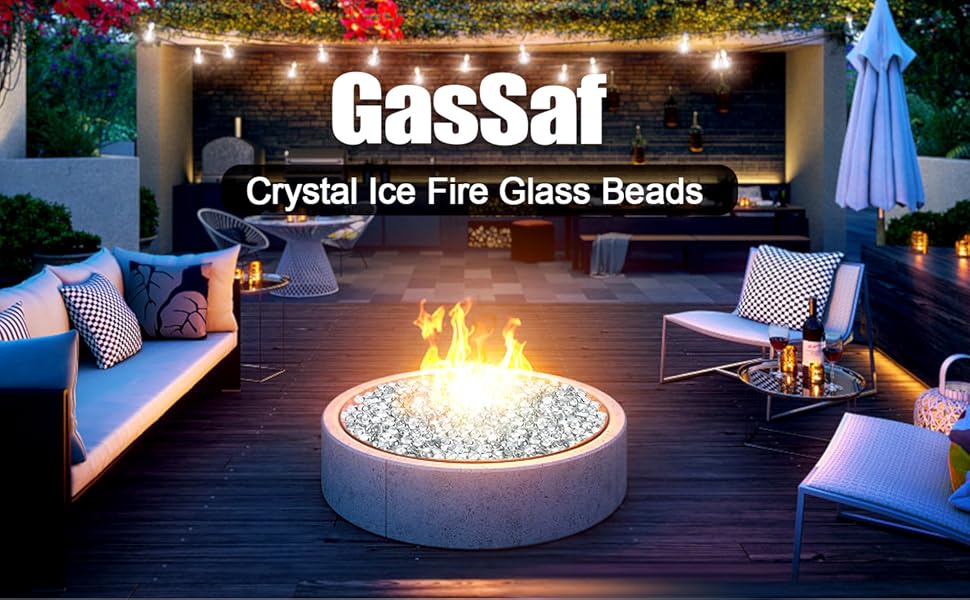 GasSaf Clear Fire Glass Beads for Outdoor Fire Pit