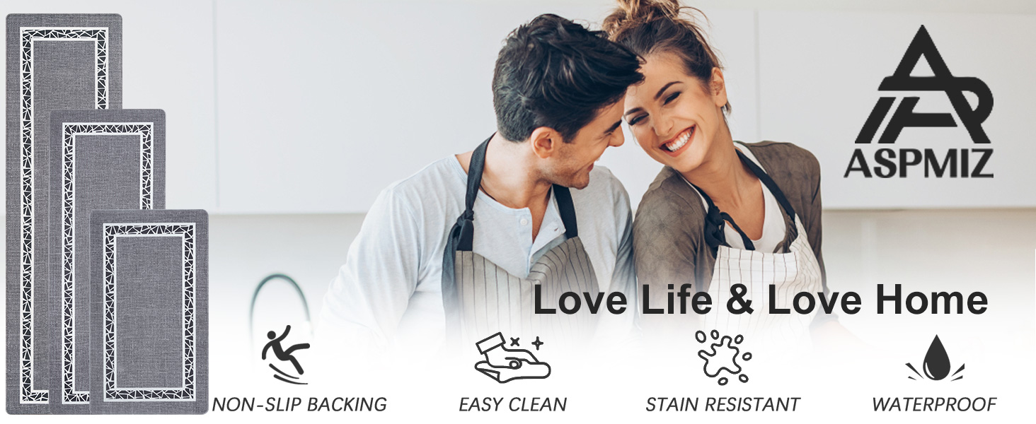 ASPMIZ Grey Kitchen Floor Mat Anti Fatigue Cushioned