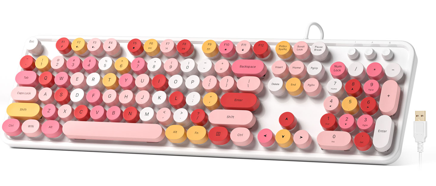 Meidosa Wired Computer Keyboard, White Colorful FullSize