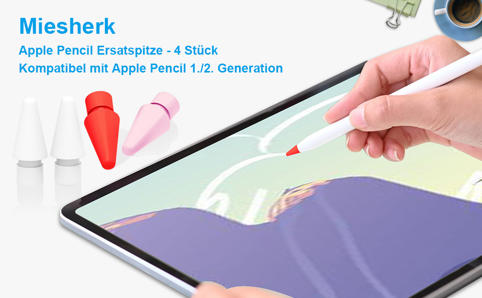 Miesherk 4 Stück Spitze für Apple Pencil Hochempfindlich Spitzen Ersatzspitzen Präziser