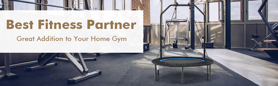 Costway 40” Foldable Trampoline with 2 Resistance Bands, Mini Rebounder w/Height Adjustable Handrail