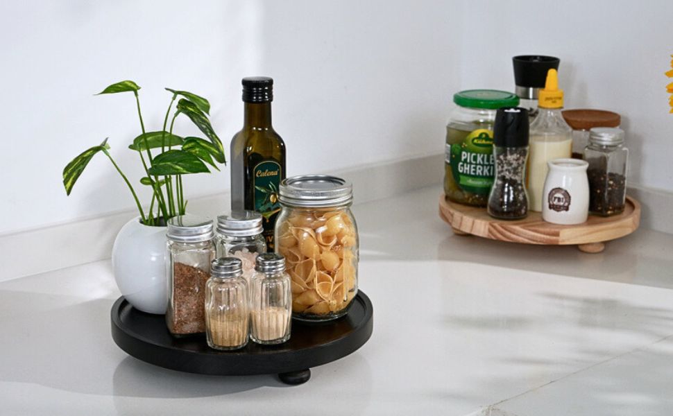 Luxspire Round Decorative Tray Bathroom Tray, Wooden Tray