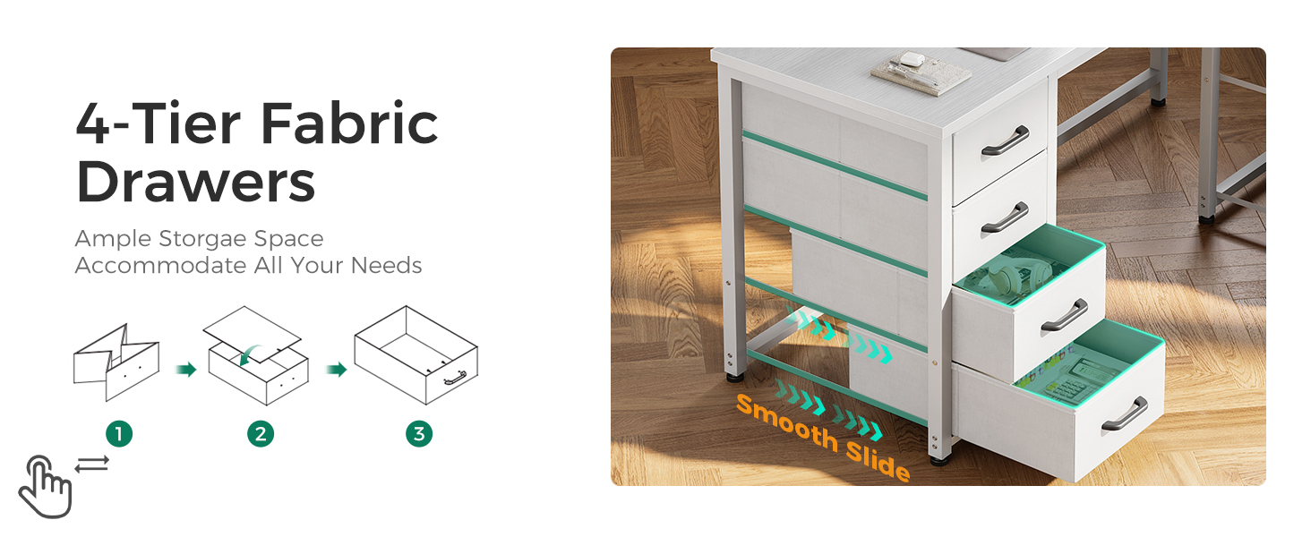 L shaped desk with 5 drawers and file drawer white 4-2