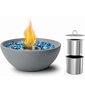 Onlyfire Tabletop Fire Pit with Glass Stones, 10 Inch Portable Alcohol Fireplace, Concrete Smokel...