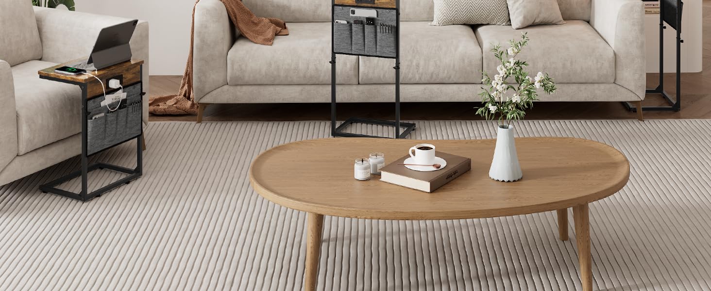 Slide Under Sofa Table with Metal Frame for Living Room Bedroom