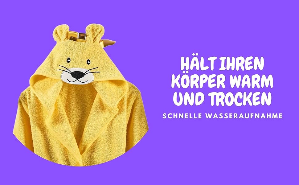 Das dritte Werbebild des mit Löwen bestickten Bademantels