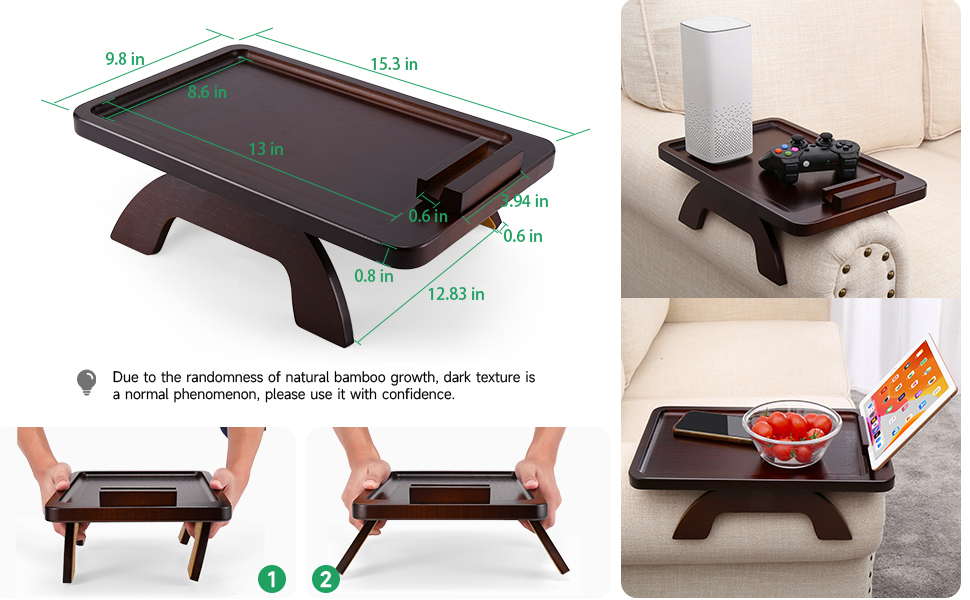 SINWANT Sofa Arm Tray Table Clip on Side Table, Couch Tray