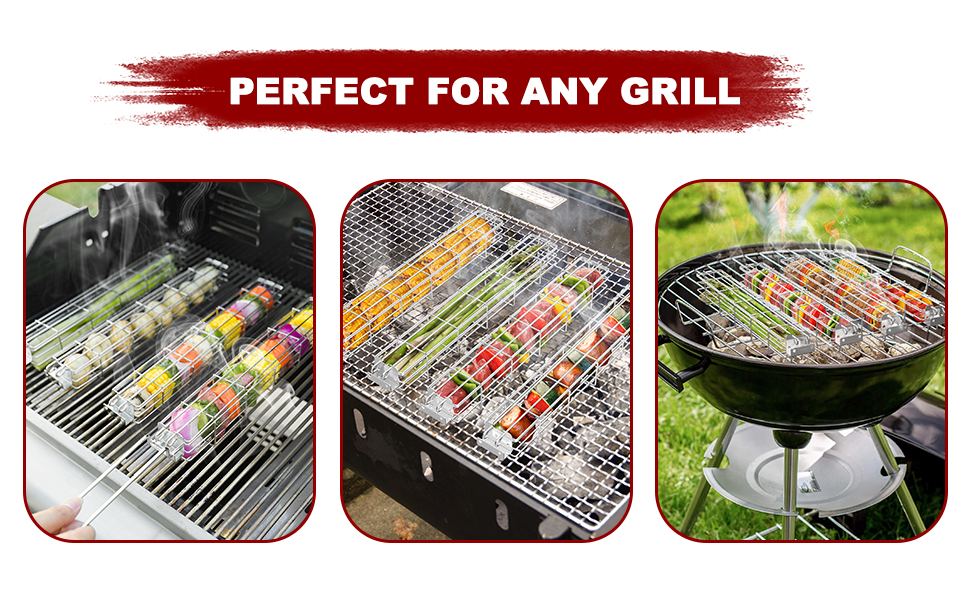 Onlyfire Chef Large Kabob Grilling Baskets Set of 4