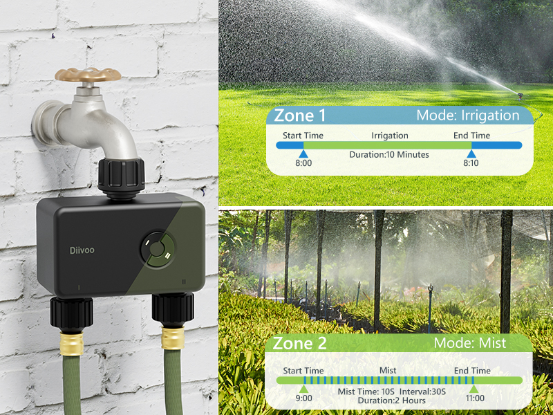 Diivoo WiFi Water Timer 2 Zones with RFID Gateway, Smart Water Timers