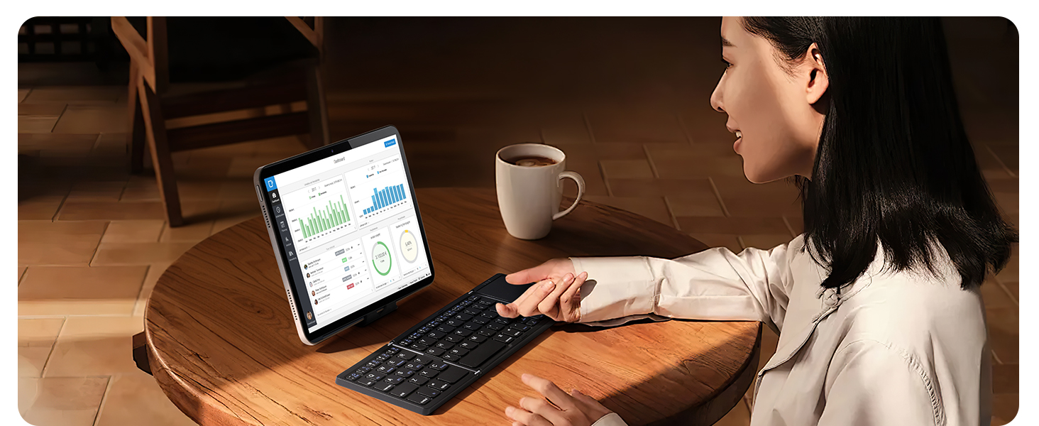 Foldable Bluetooth Keyboard with Trackpad, Full-Size Portable Pocket-Sized Wireless Travel Keyboard
