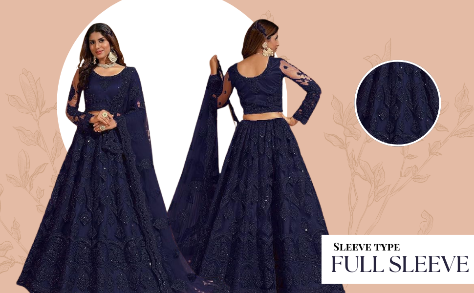 Women's Net Embroidered Semi-Stitched Lehenga Choli And Dupatta Set