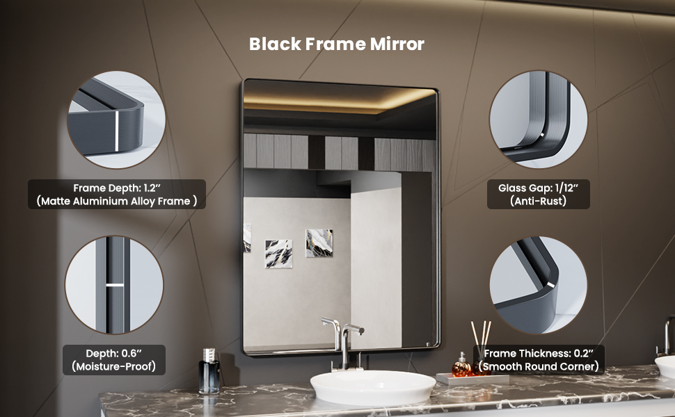 BASNLIFE 40x32 Inch Black Bathroom Mirror, Rectangular