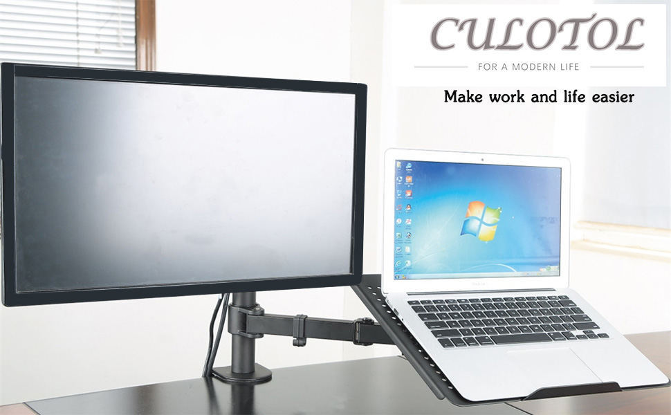CULOTOL Laptop Monitor Mount Stand with Keyboard Tray, Adjustable