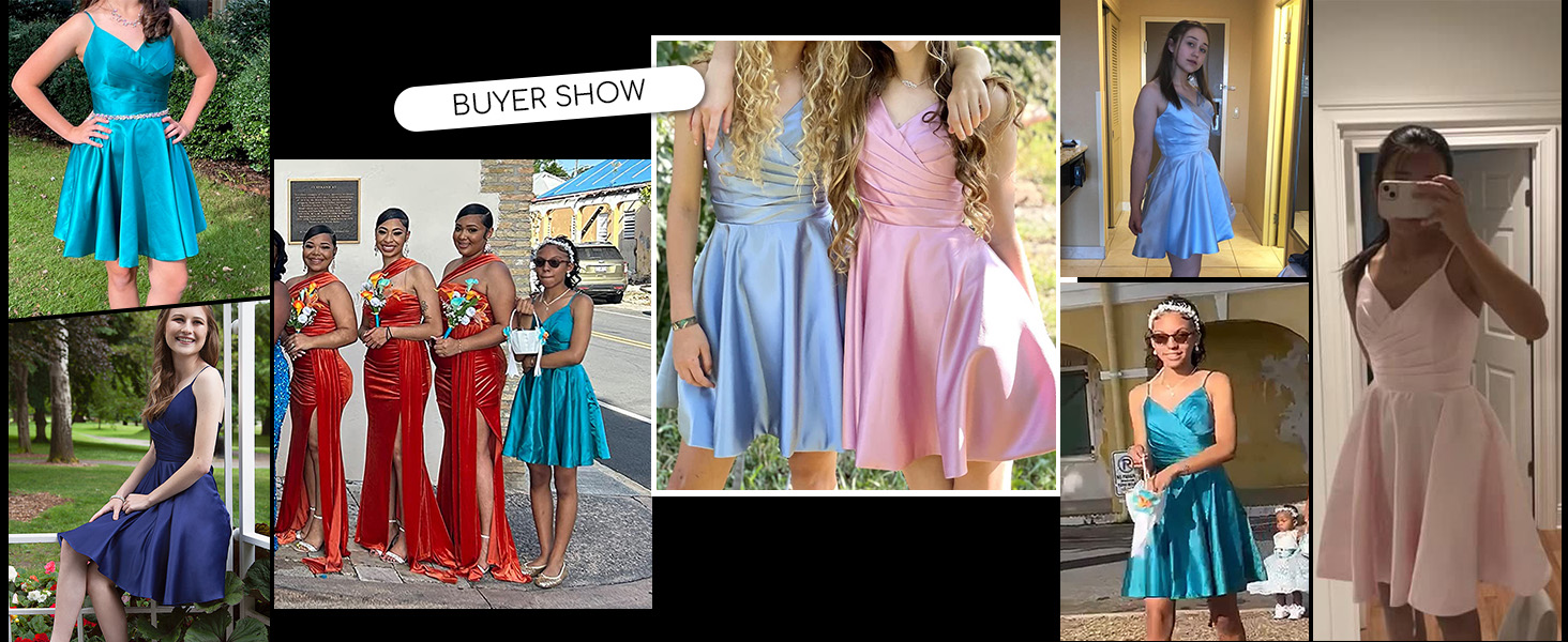 Homecoming Dresses Plus Size Prom Dress for Teens with Pockets V Neck Satin Short Evening Dress