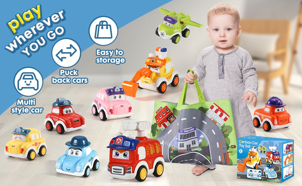 Toy Cars for 2 Year Old Boys Girls,8 PCS Push and Go Cars Toy Friction
