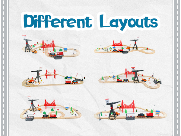 木製線路 Amazon.com: WOOD CITY Wooden Train Set, 56-Piece Deluxe Kids