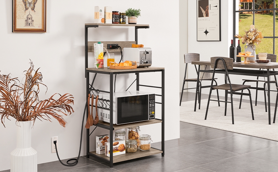 Yaheetech Bakers Rack with Power Outlet and Wheels