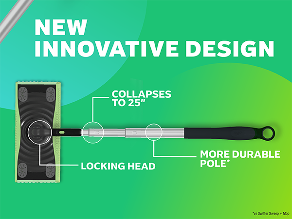 NEW DESIGN makes storage easy with locking head & durable pole collapses to 25 inches 