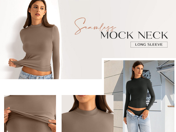 Eachyes Womens Mock Neck Long Sleeve T Shirts Seamless Tops