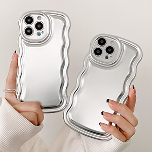 iPhone 13 Pro Max Case Curly Wave Cute for Women Silver