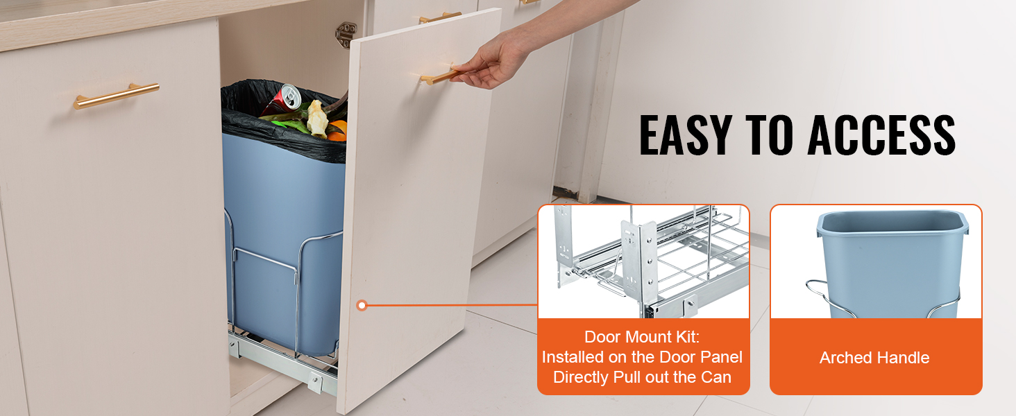VEVOR PullOut Trash Can, 35L Single Bin, Under Mount Kitchen Waste