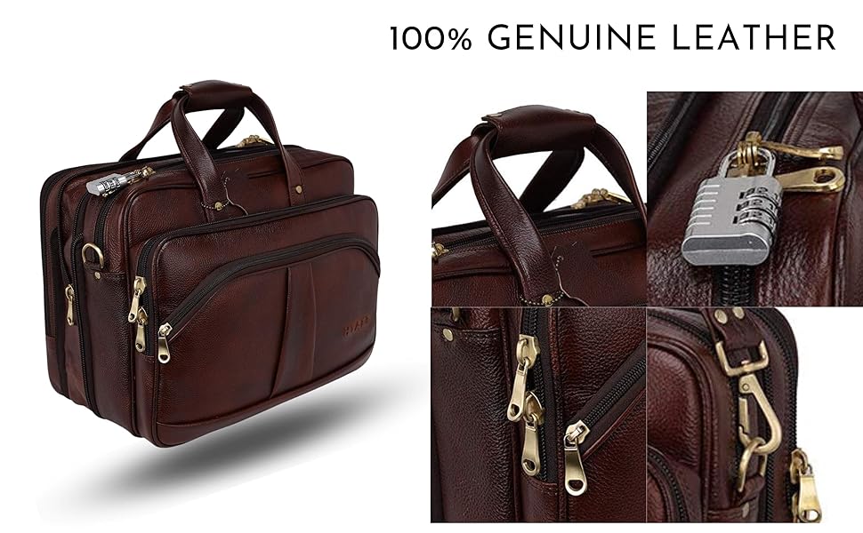 HYATT Leather Accessories 16 Inch 24 litres Capacity Leather Laptop Office Briefcase for Men Upto16 inch Laptop Compartment Dimension-L-16 X H-12 X W-6 Inch Weight-1.4 KG (Brown) 31 Computers,Accessories,Peripherals,Bags,Sleeves,Laptop,Messenger,Shoulder,mens,briefcase,leather,for