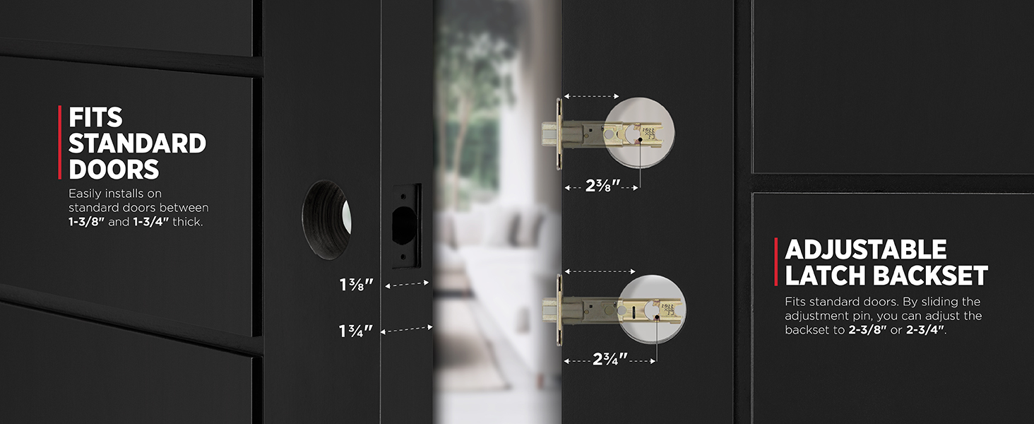 fits standard doors adjustable latch backset easy install reversible