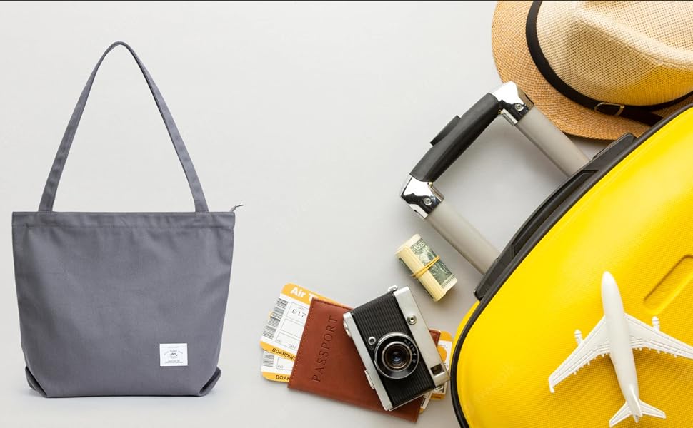 KALIDI Canvas Tote Bags for Women with Zip,Casual Women's Totes with