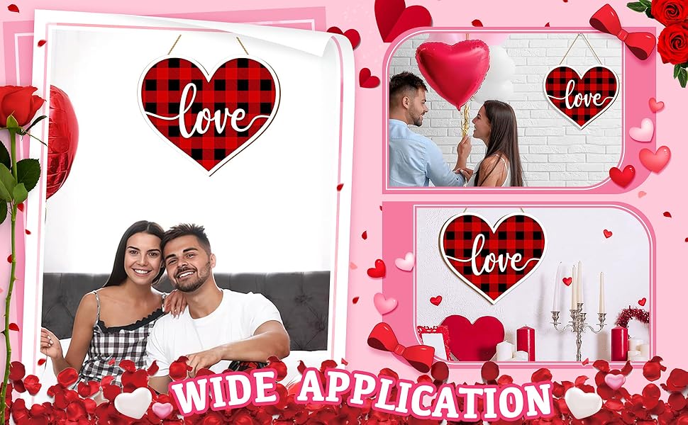 3D Heart Shaped Love Wooden Hanging Sign for Happy Valentines Wall Decor