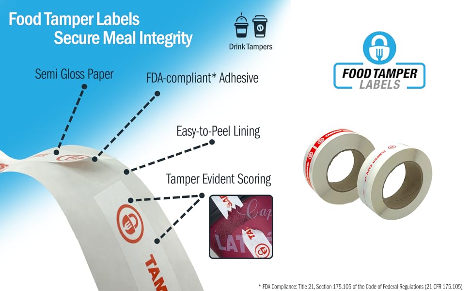 Tamper Evident Drink, Food Safety Seals, Red, Generic Text