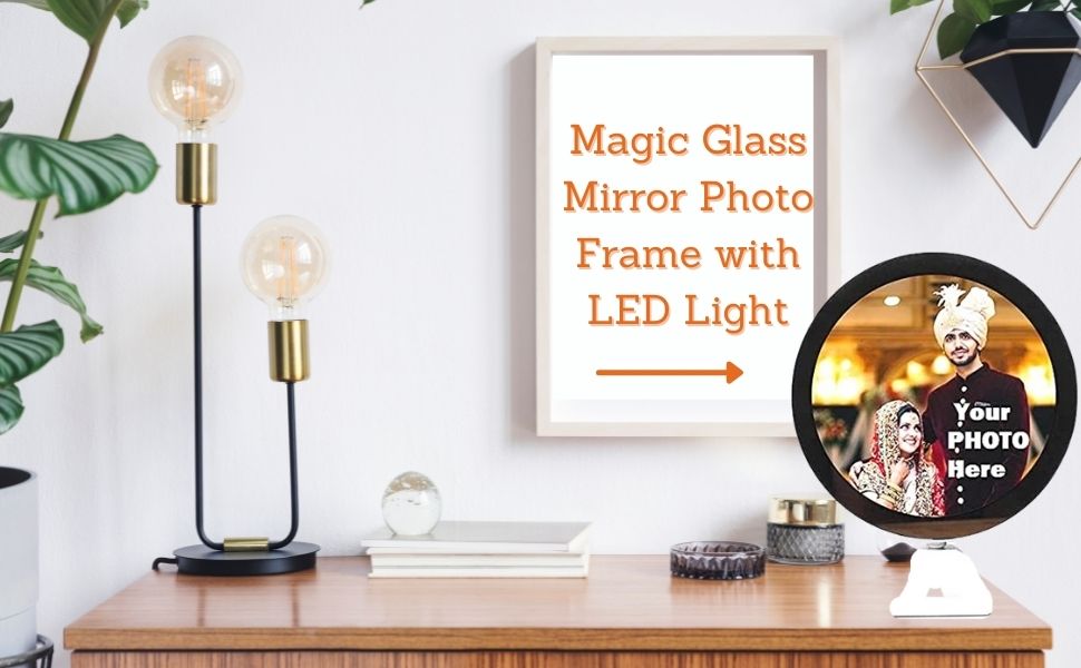 THEWHOOP Magic Glass Mirror Photo Frame with LED Light Round