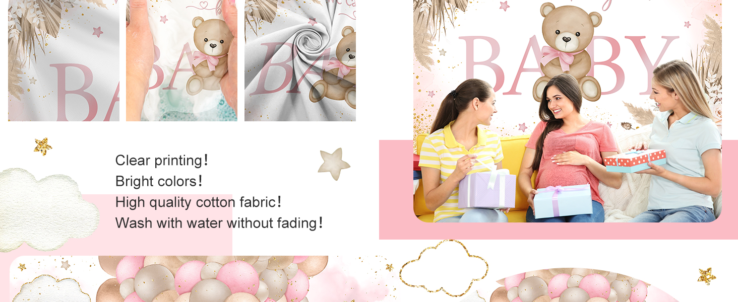 Girl Bear Baby Shower Backdrop