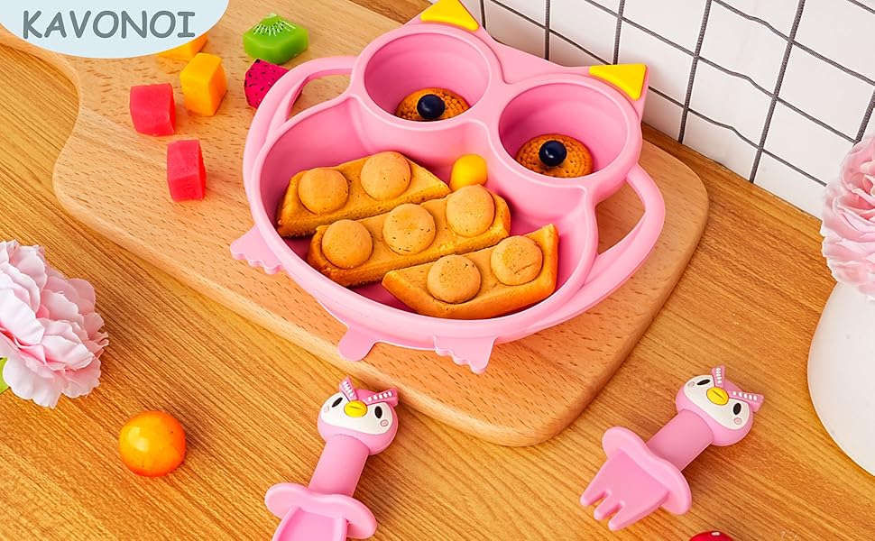 KAVONOI Suction Plate for Baby, Silicone Divided Plates with Suction for Toddlers