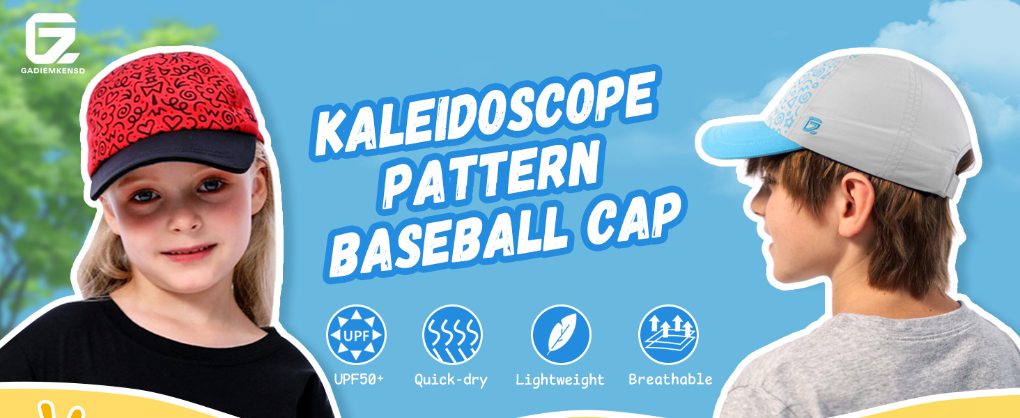 Kids Baseball Cap with Kaleidoscope Pattern, UV Protection, Breathable, Sun cap for Boys and Girls