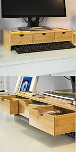 SoBuy Monitor Stand Riser 2 Drawers Computer Screen Riser Desk Organizer Black,BBF02-SCH 20 BBF03-N