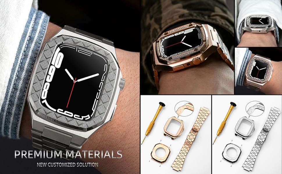 YINGHU Stainless Steel Case+Strap for Iwatch 41mm 44mm 45mm Retrofit