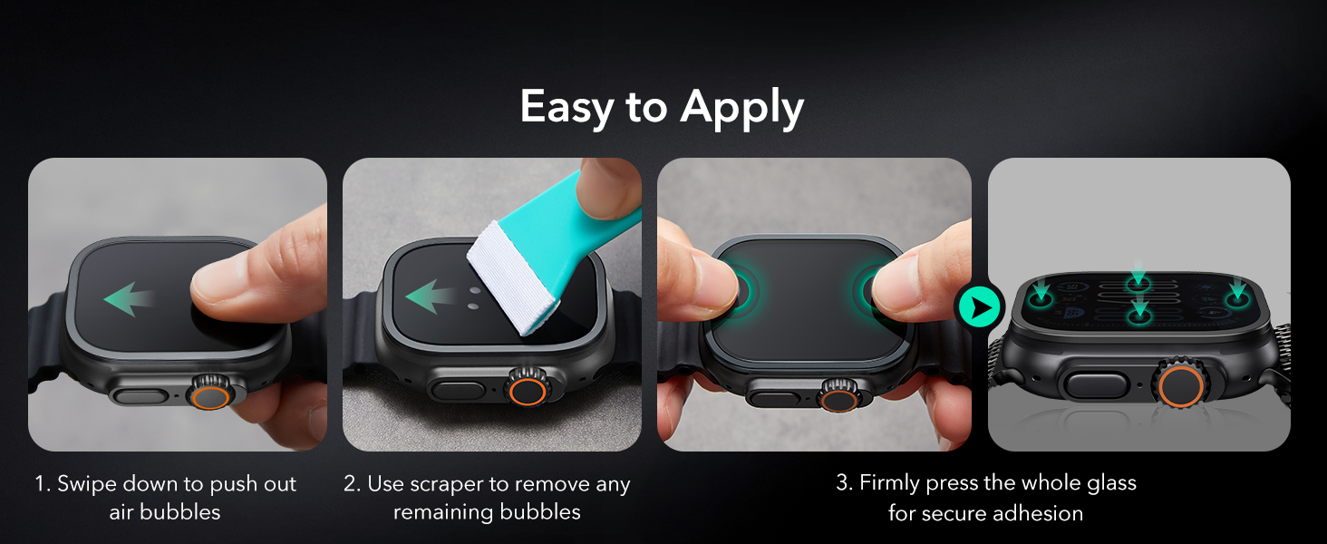 ESR Armorite Screen Protector for Apple Watch Ultra 3 2025 /Ultra 2 /Ultra (49 mm), Military Grade Protection, Tempered Glass Film with Aluminum Alloy Frame, Anti-Scratch, 2 Pack, Black 8 1