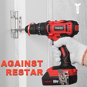 Perceuse Visseuse A Percussion Sans Fil PSR 20v TEENO,12A Batterie Visseuse Devisseuse Sans Fil,Gants Professionnels (Une Batterie) 17 1