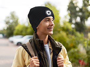 beanie with light and bluetooth headphones