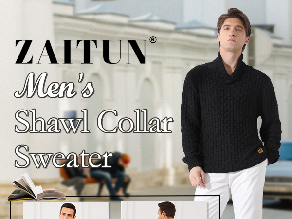 Zaitun Men's Turtleneck Sweater Shawl Collar Pullover