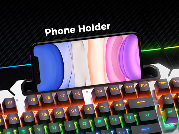 metal mechanical keyboard with phone holder tablet pen slot wired led gaming keyboard